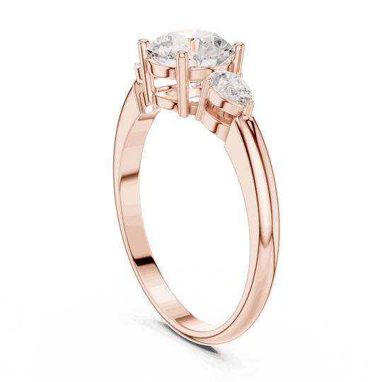 Round Diamond Three Stone Pear Engagement Ring Rose Gold 18K | Lab Grown | Driona Jewels