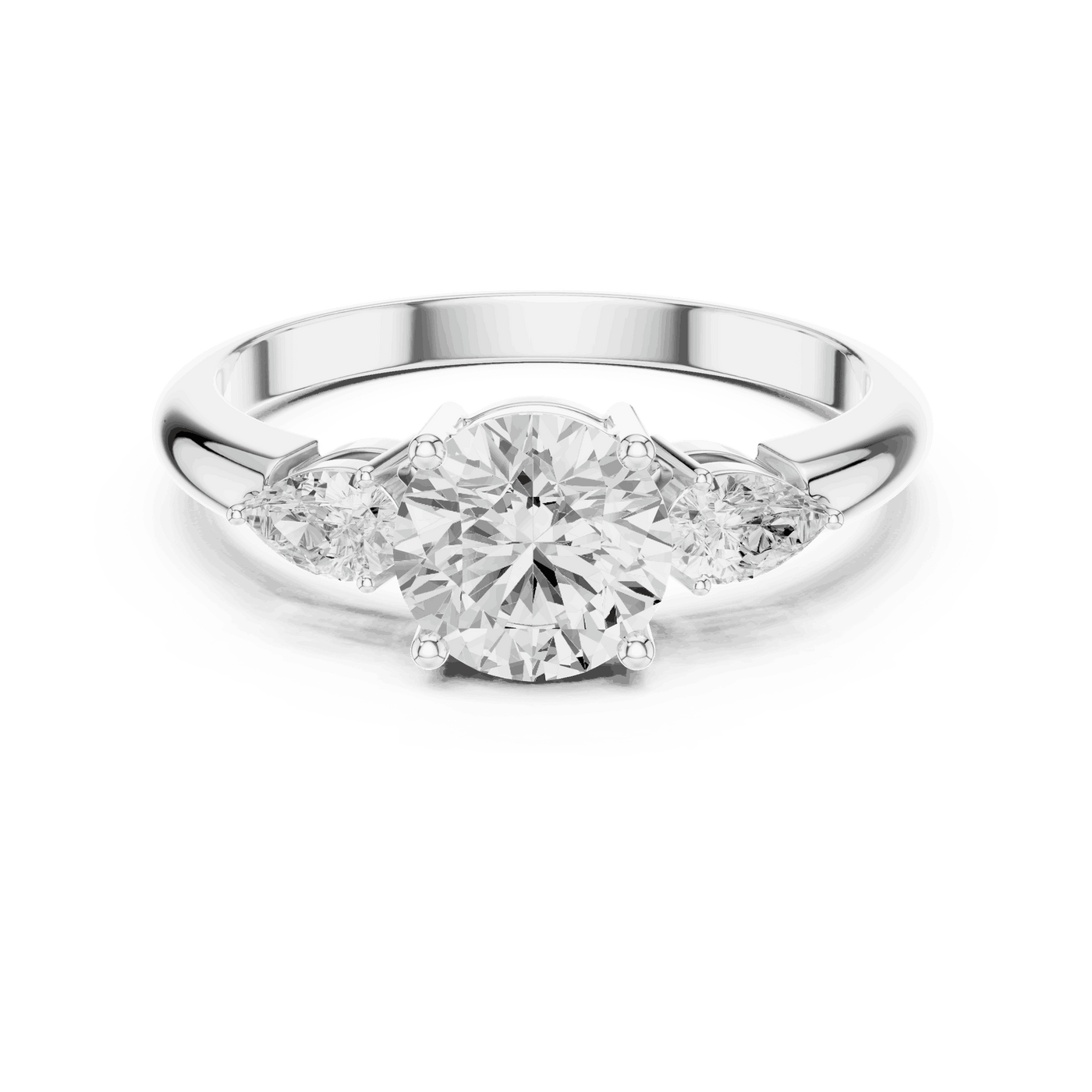 Round Diamond Three Stone Pear Engagement Ring Rose Gold 18K | Lab Grown | Driona Jewels