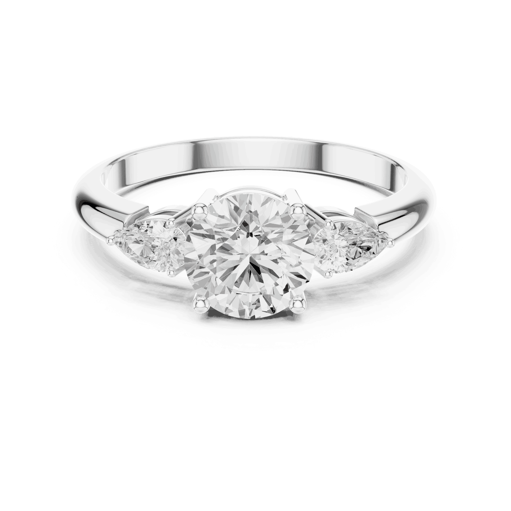 Round Diamond Three Stone Pear Engagement Ring Rose Gold 18K | Lab Grown | Driona Jewels
