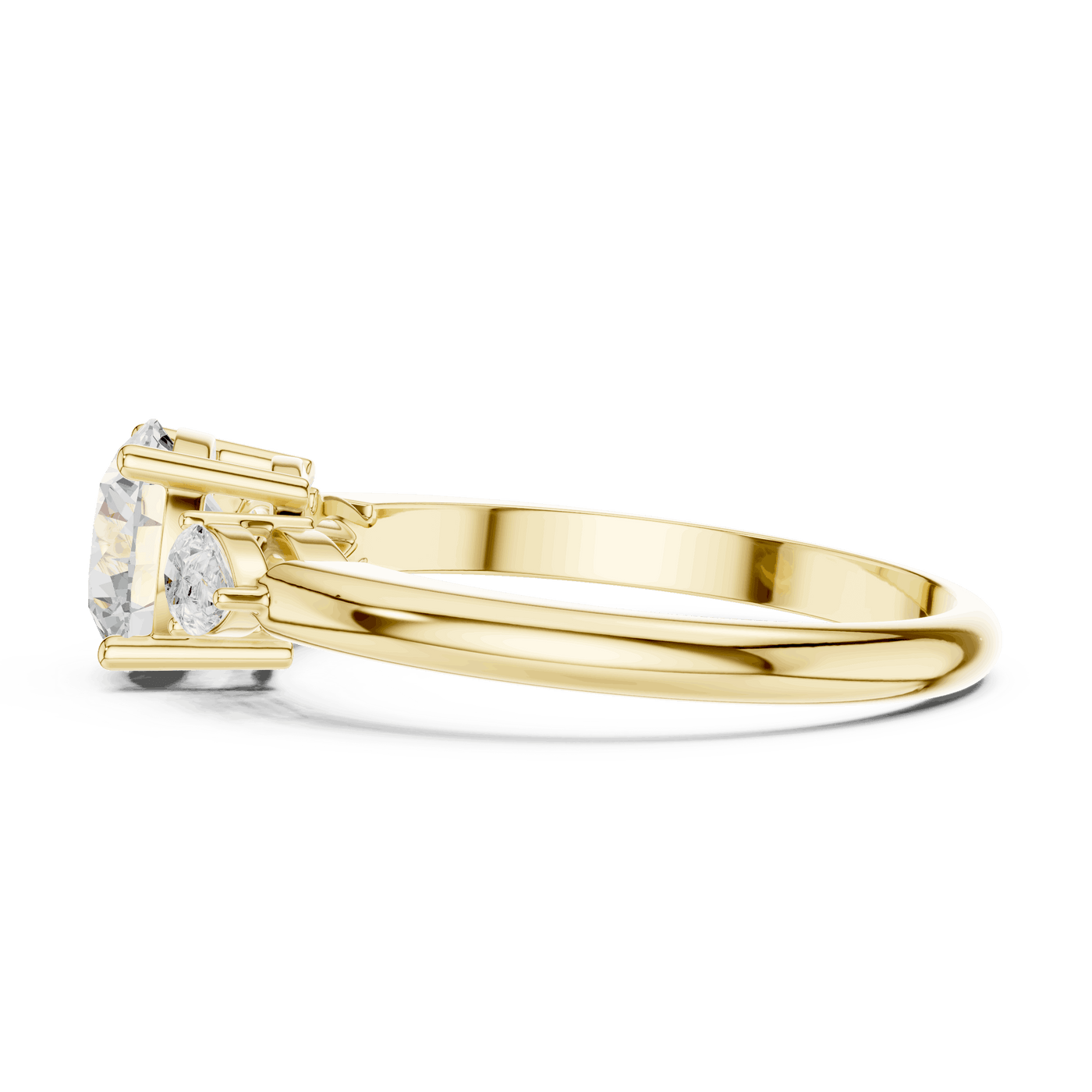 Round Diamond Three Stone Pear Engagement Ring Rose Gold 18K | Lab Grown | Driona Jewels