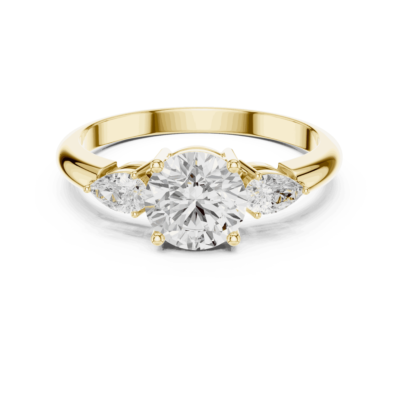 Round Diamond Three Stone Pear Engagement Ring Rose Gold 18K | Lab Grown | Driona Jewels