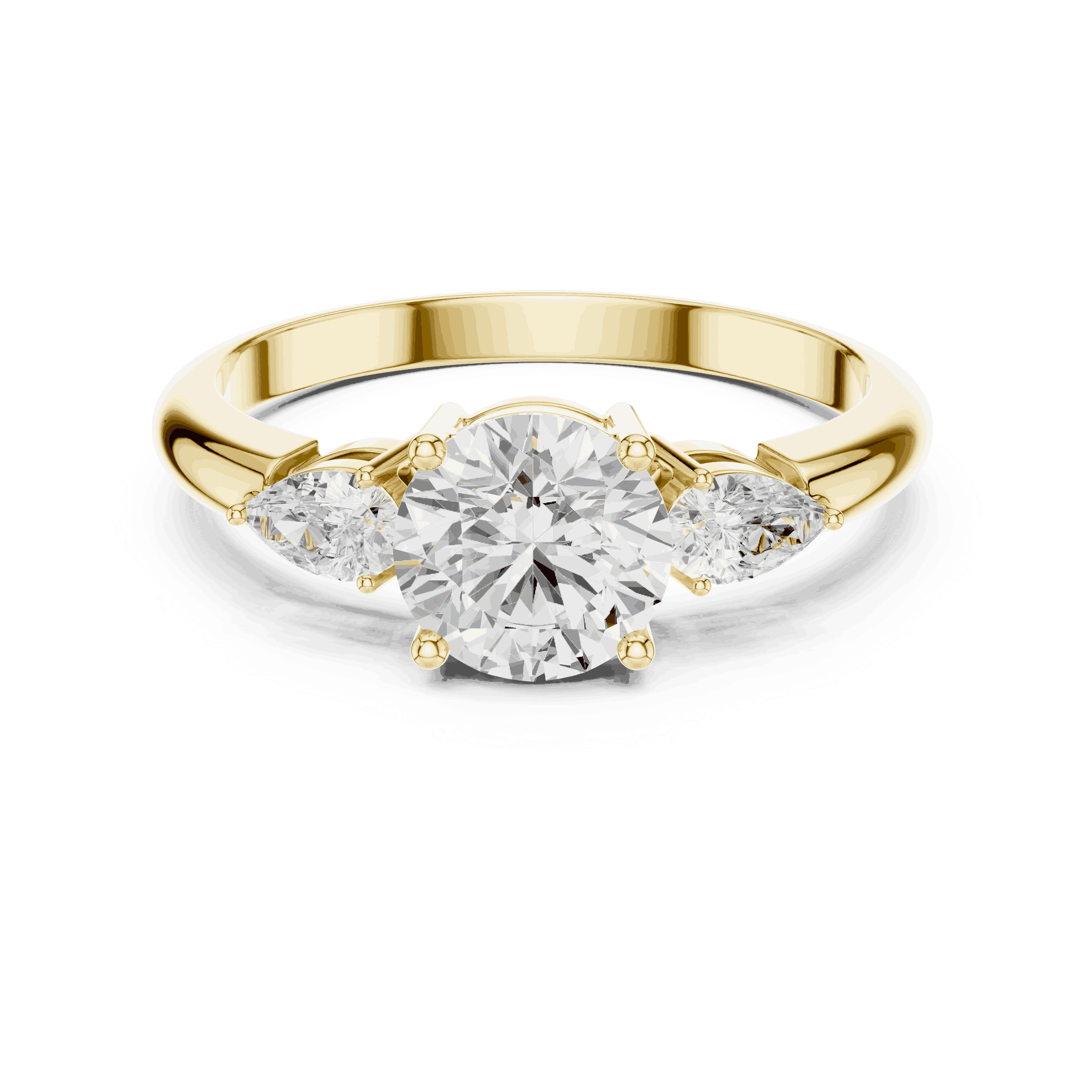 Round Diamond Three Stone Pear Engagement Ring Rose Gold 18K | Lab Grown | Driona Jewels