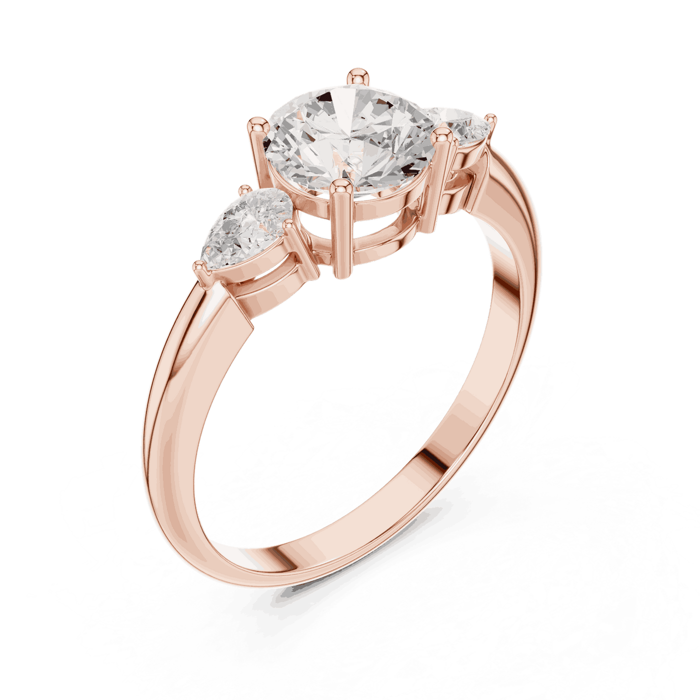 Round Diamond Three Stone Pear Engagement Ring Rose Gold 18K | Lab Grown | Driona Jewels
