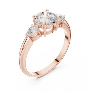 Round Diamond Three Stone Pear Engagement Ring Rose Gold 18K | Lab Grown | Driona Jewels