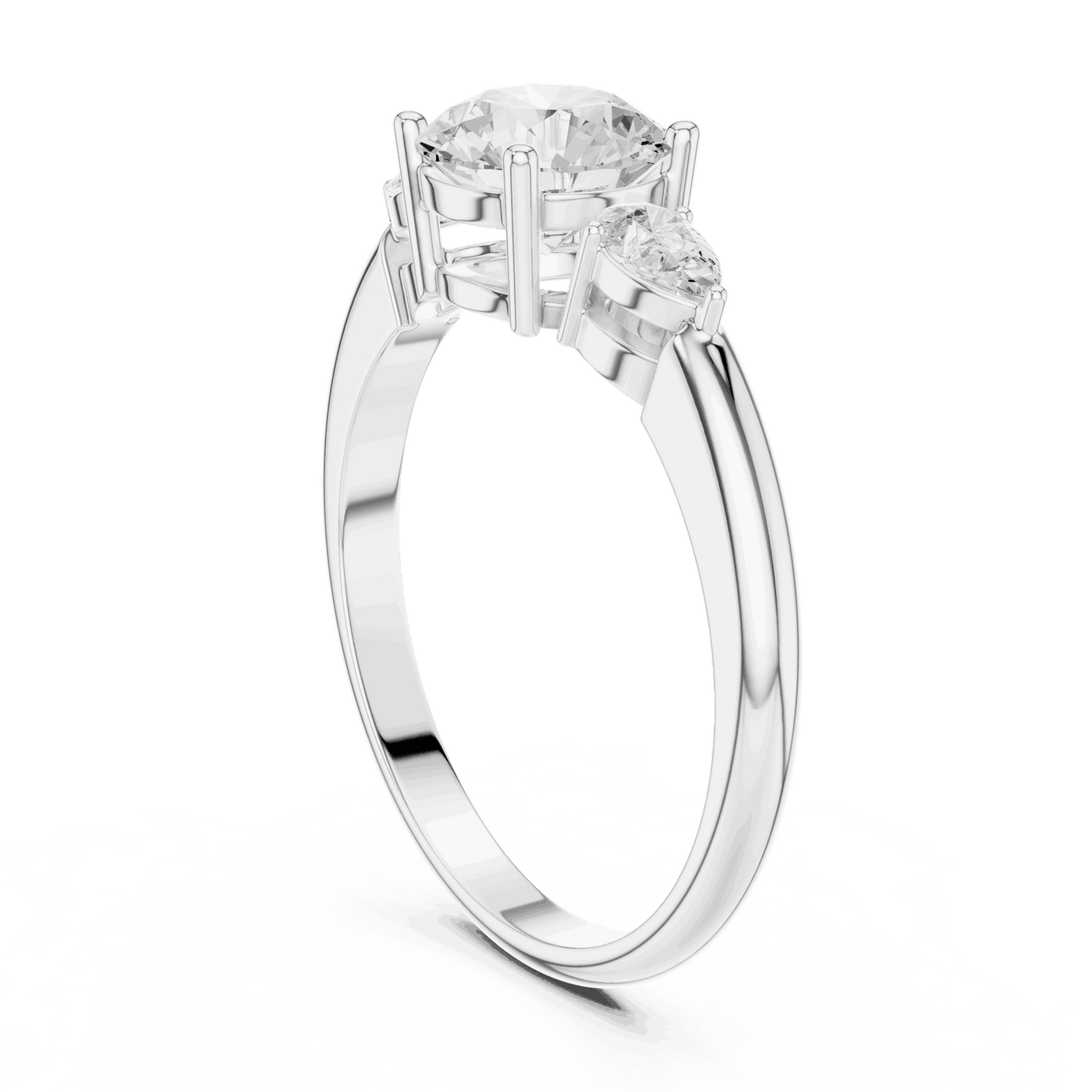 Round Diamond Three Stone Pear Engagement Ring Rose Gold 18K | Lab Grown | Driona Jewels
