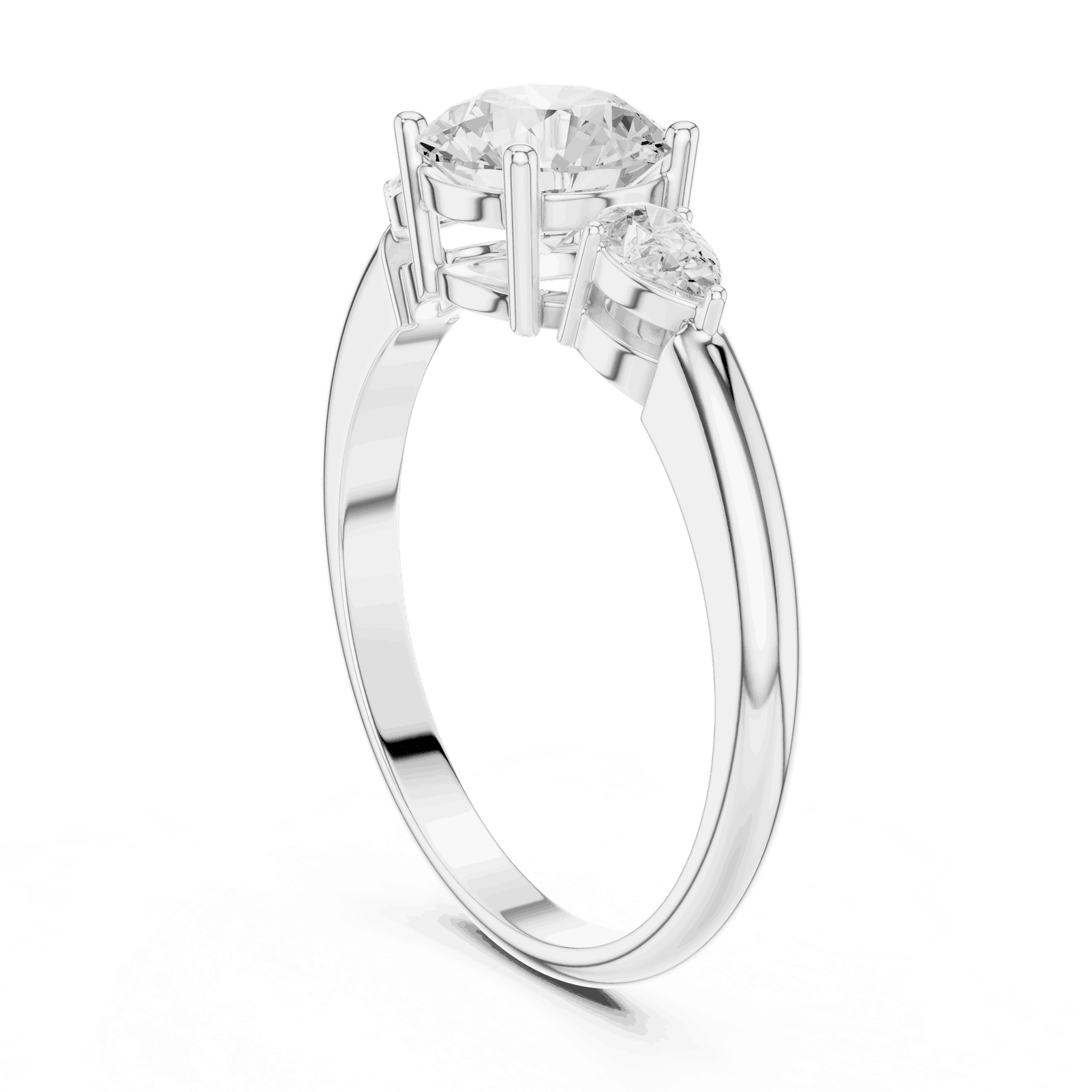 Round Diamond Three Stone Pear Engagement Ring Rose Gold 18K | Lab Grown | Driona Jewels