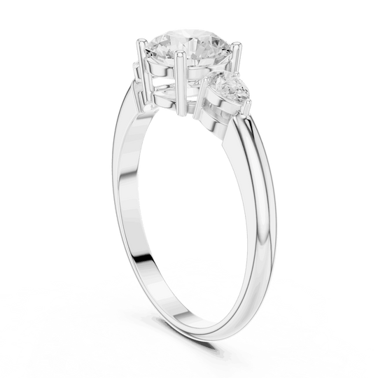 Round Diamond Three Stone Pear Engagement Ring Rose Gold 18K | Lab Grown | Driona Jewels