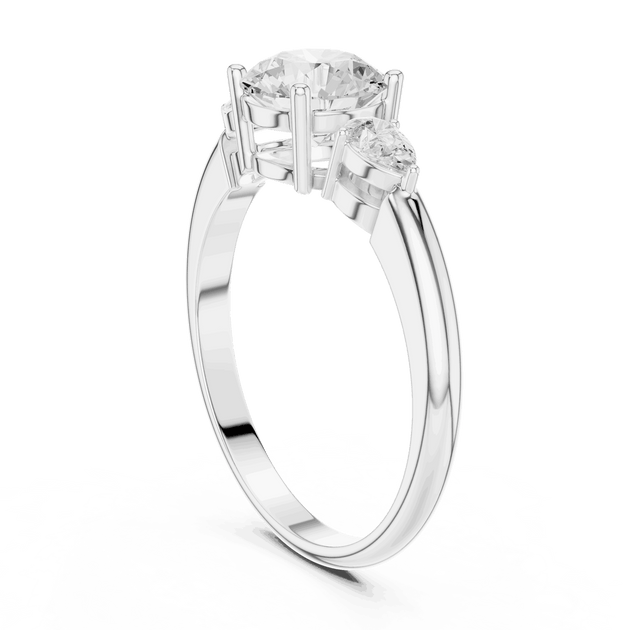 Round Diamond Three Stone Pear Engagement Ring Rose Gold 18K | Lab Grown | Driona Jewels