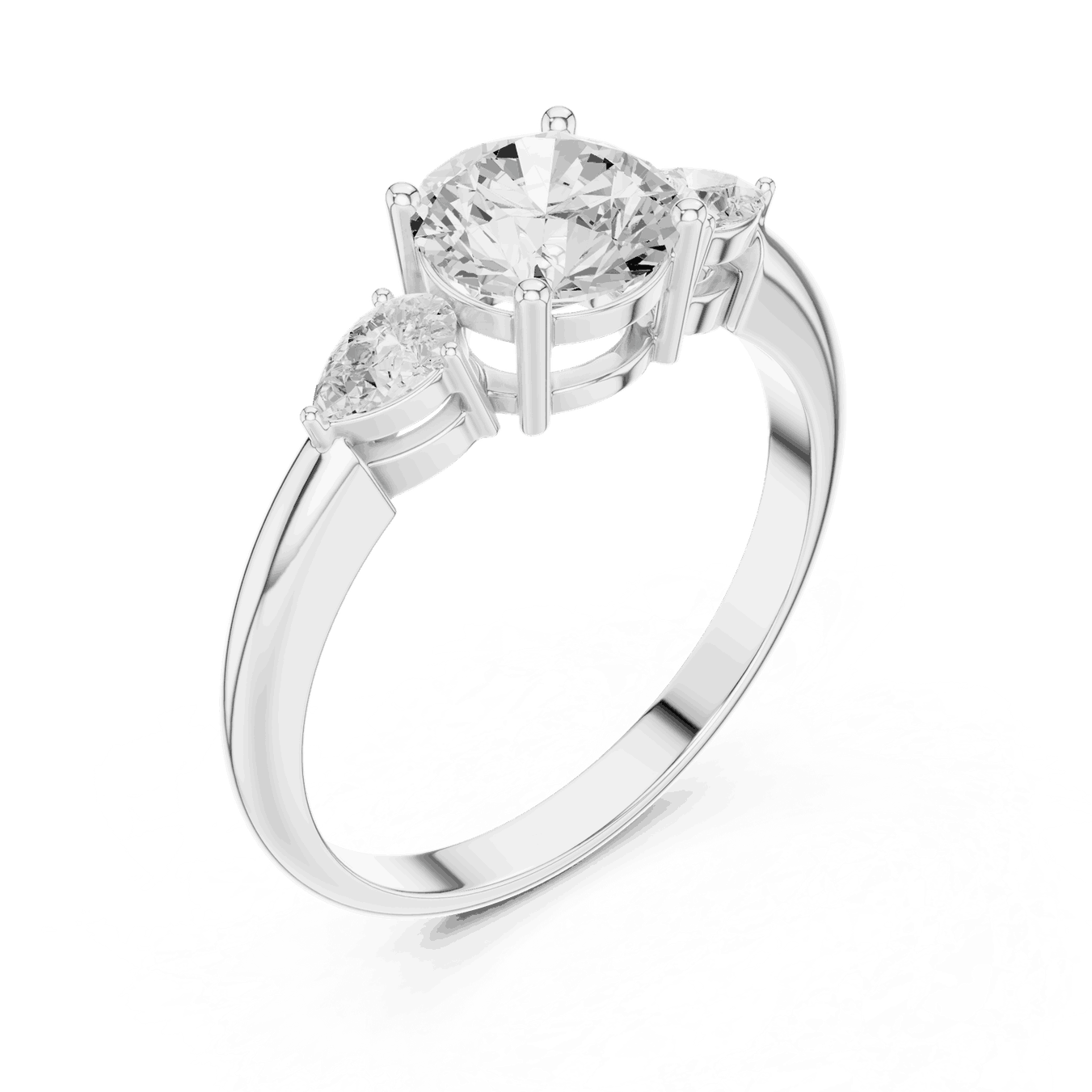 Round Diamond Three Stone Pear Engagement Ring Rose Gold 18K | Lab Grown | Driona Jewels