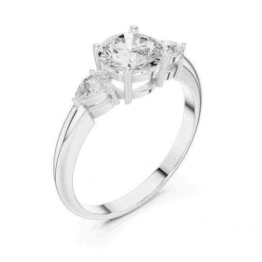 Round Diamond Three Stone Pear Engagement Ring Rose Gold 18K | Lab Grown | Driona Jewels