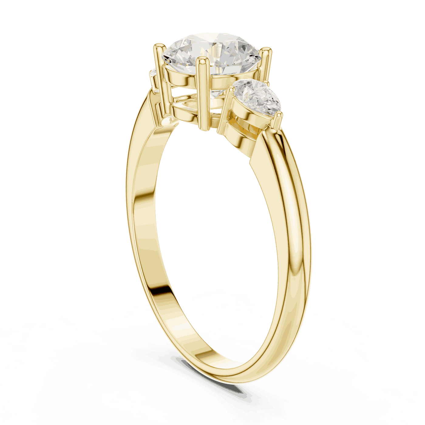 Round Diamond Three Stone Pear Engagement Ring Rose Gold 18K | Lab Grown | Driona Jewels