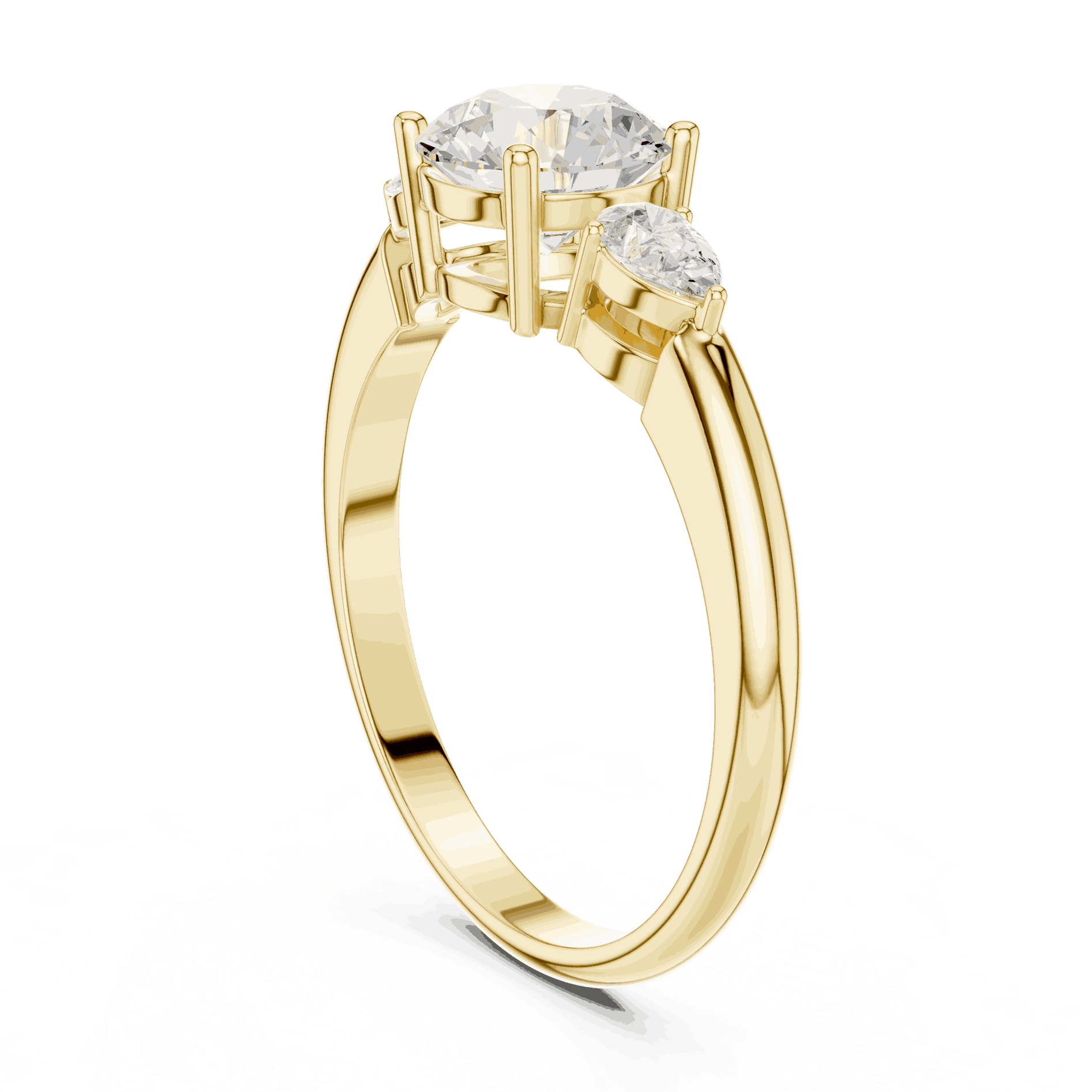 Round Diamond Three Stone Pear Engagement Ring Rose Gold 18K | Lab Grown | Driona Jewels