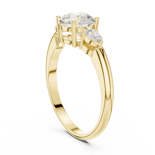 Round Diamond Three Stone Pear Engagement Ring Rose Gold 18K | Lab Grown | Driona Jewels