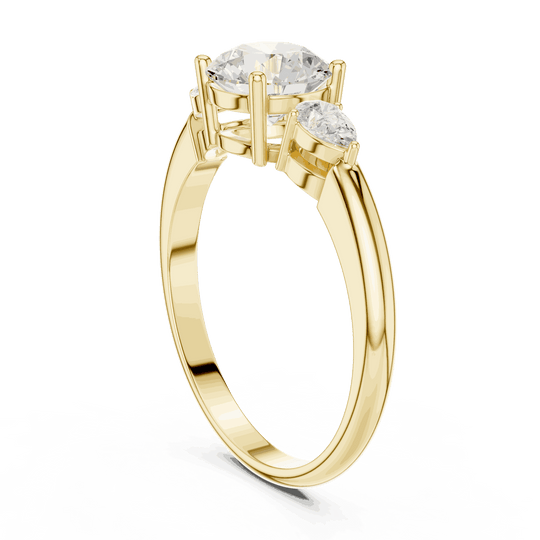 Round Diamond Three Stone Pear Engagement Ring Rose Gold 18K | Lab Grown | Driona Jewels