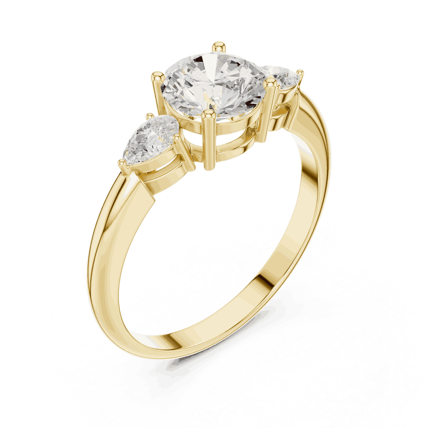 Round Diamond Three Stone Pear Engagement Ring Rose Gold 18K | Lab Grown | Driona Jewels