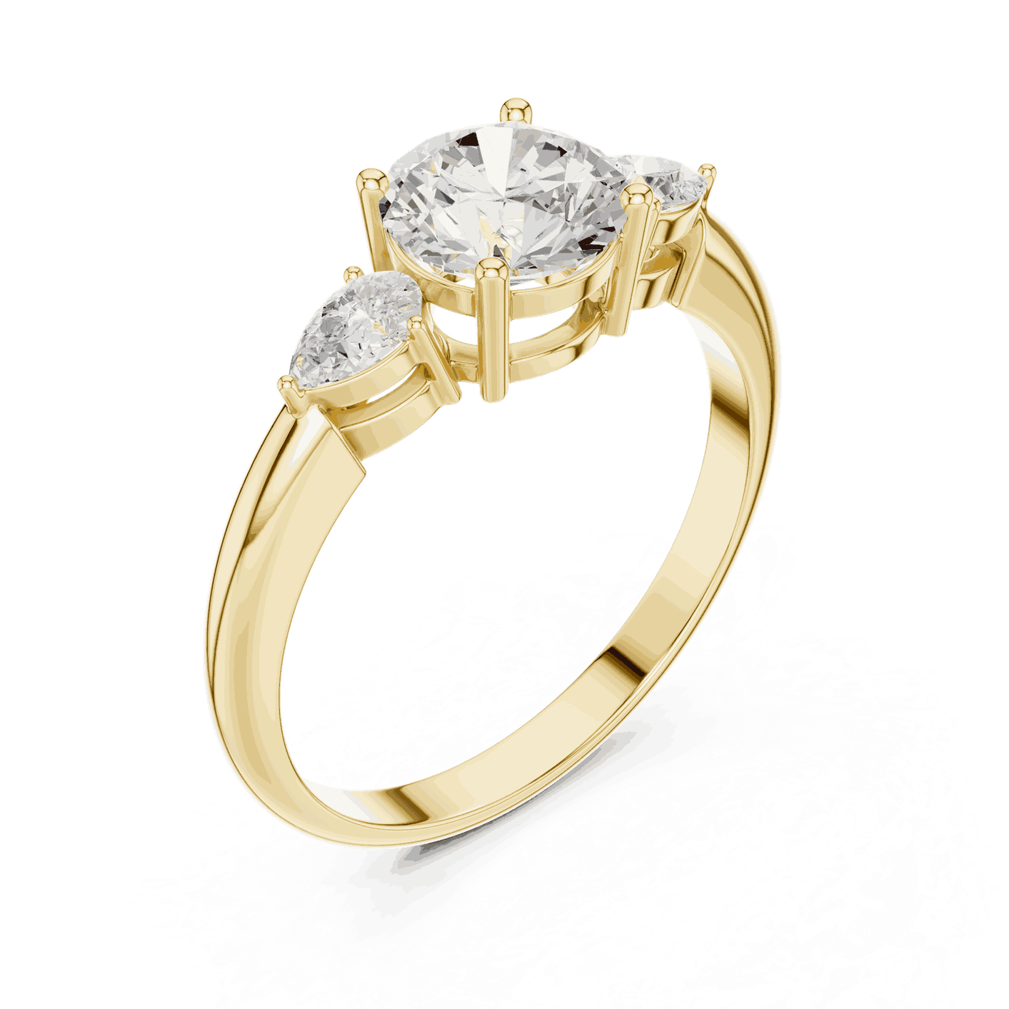 Round Diamond Three Stone Pear Engagement Ring Rose Gold 18K | Lab Grown | Driona Jewels