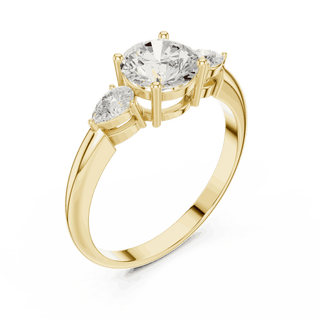 Round Diamond Three Stone Pear Engagement Ring Rose Gold 18K | Lab Grown | Driona Jewels