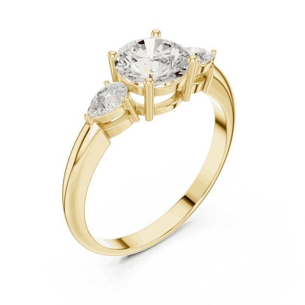 Round Diamond Three Stone Pear Engagement Ring Rose Gold 18K | Lab Grown | Driona Jewels