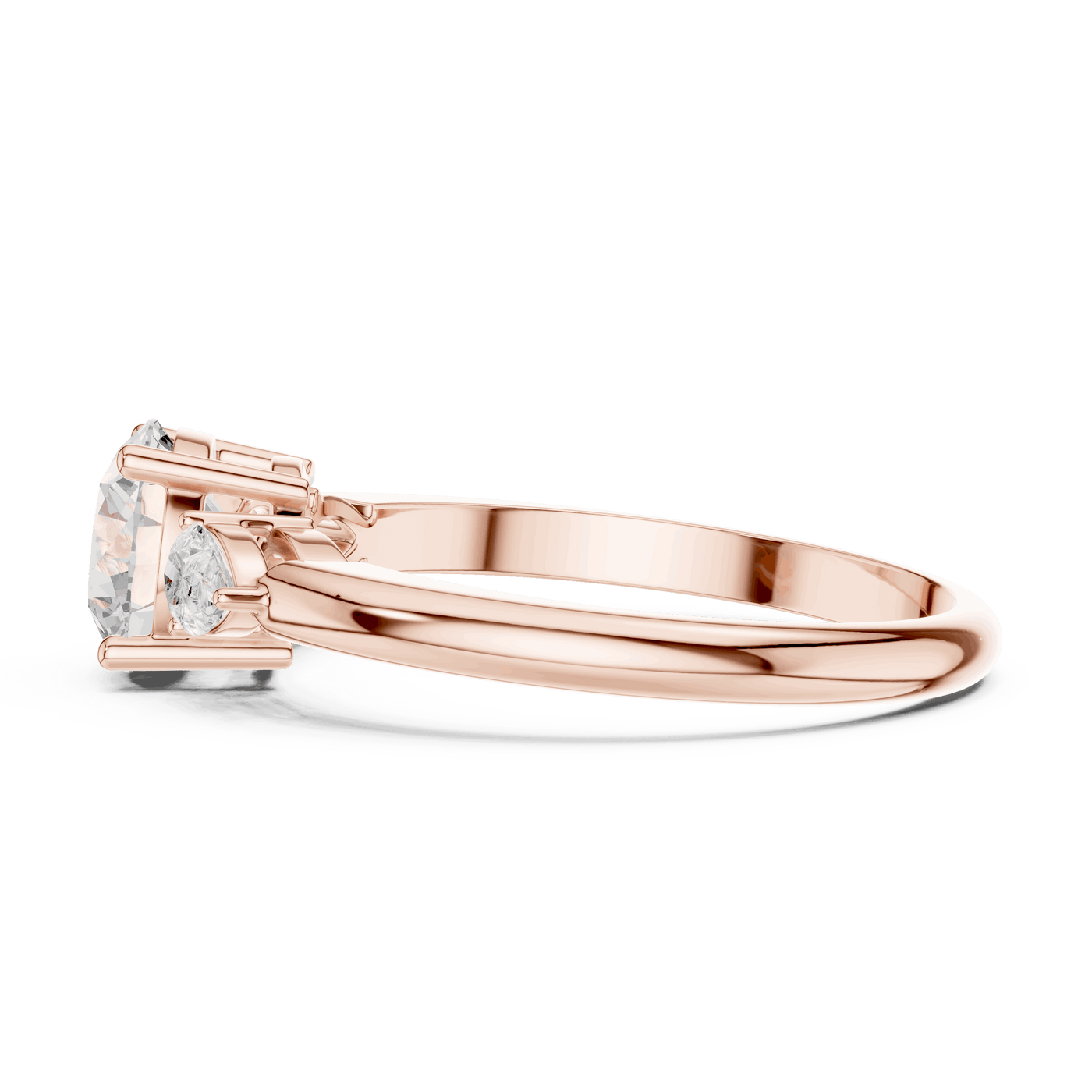 Round Diamond Three Stone Pear Engagement Ring Rose Gold 18K | Lab Grown | Driona Jewels