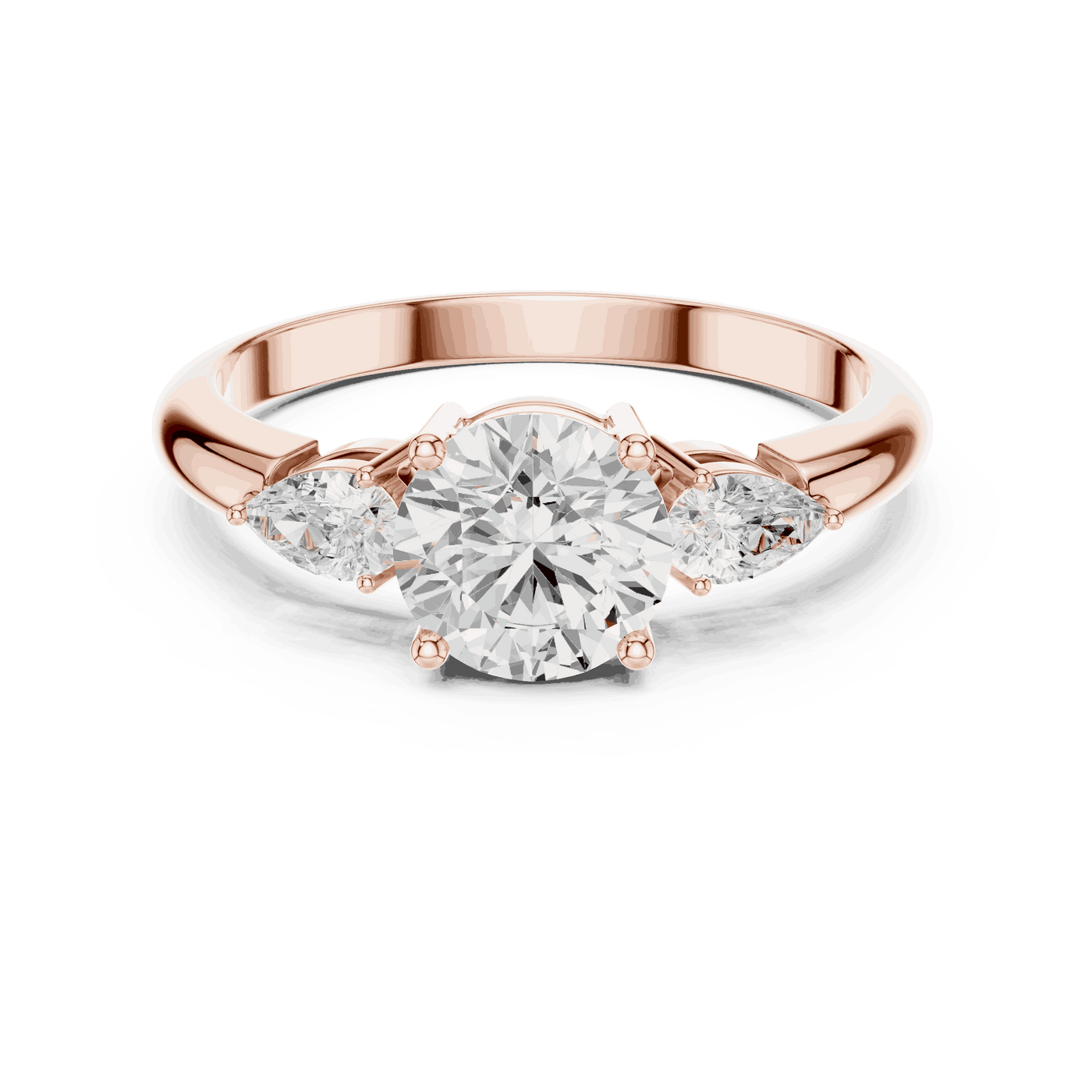 Round Diamond Three Stone Pear Engagement Ring Rose Gold 18K | Lab Grown | Driona Jewels