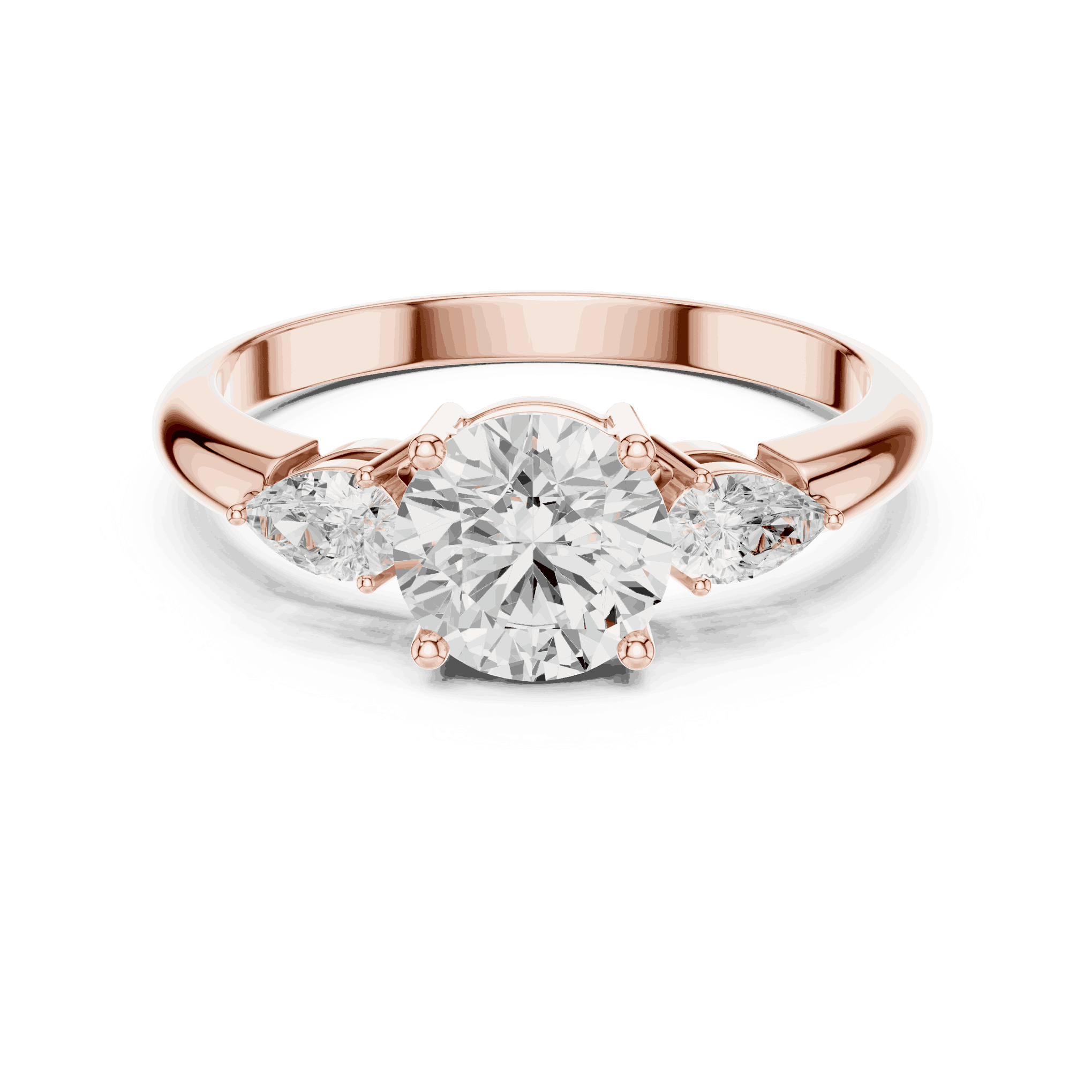 Round Diamond Three Stone Pear Engagement Ring Rose Gold 18K | Lab Grown | Driona Jewels