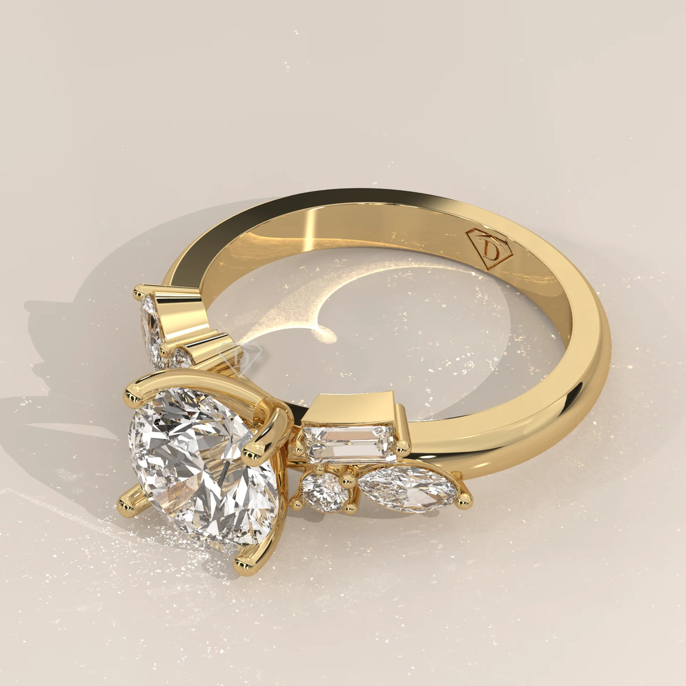 Angle View: Round Diamond Ring with Prong Setting in Yellow Gold – Lab Grown – Driona Jewels