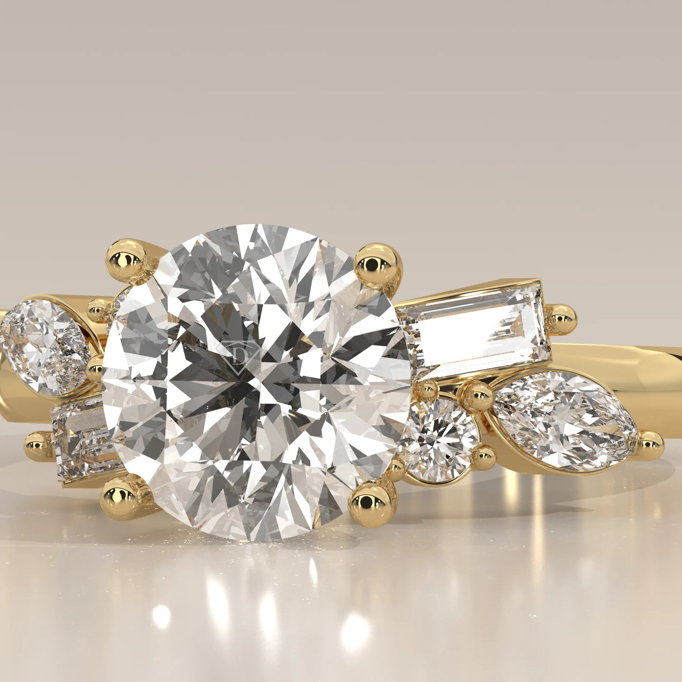 Stone Detail: Round Lab Grown Diamonds in Prong Setting – Yellow Gold – Driona Jewels