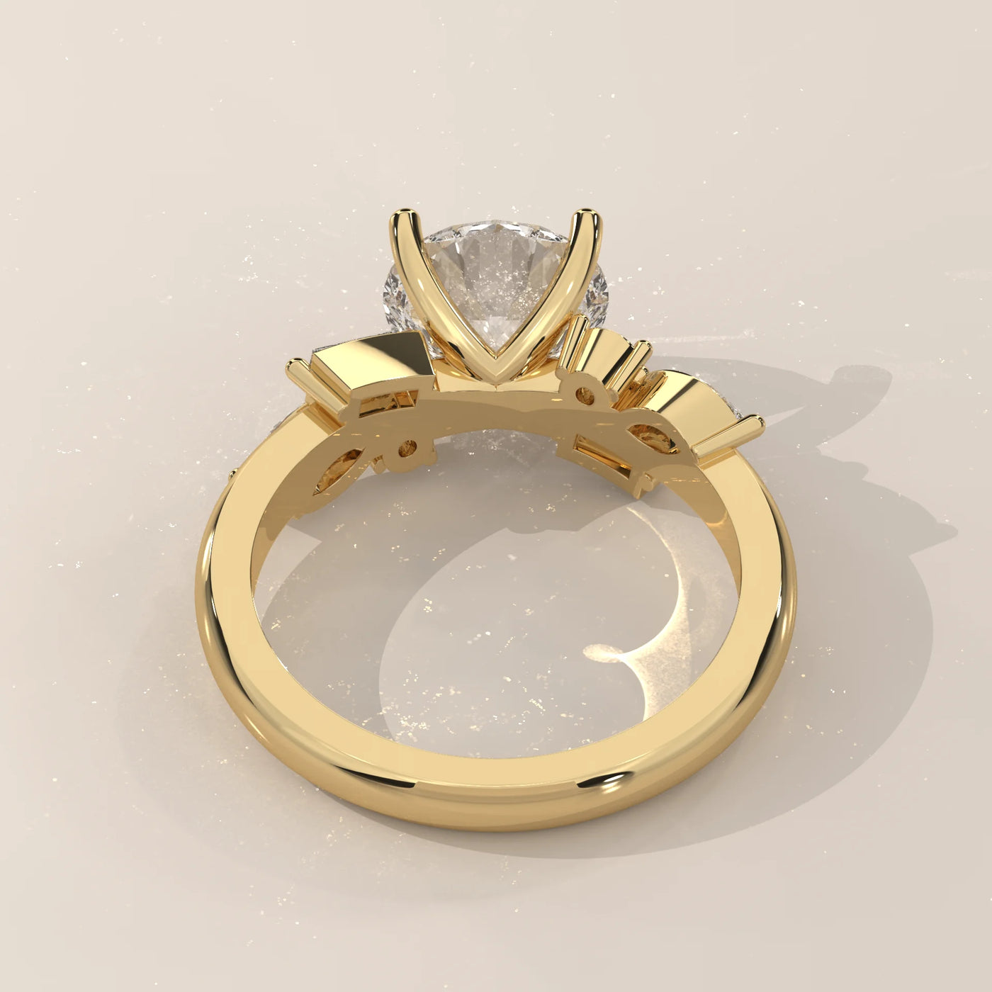 Top View: Round Diamond Ring with Prong Setting in Yellow Gold – Lab Grown – Driona Jewels