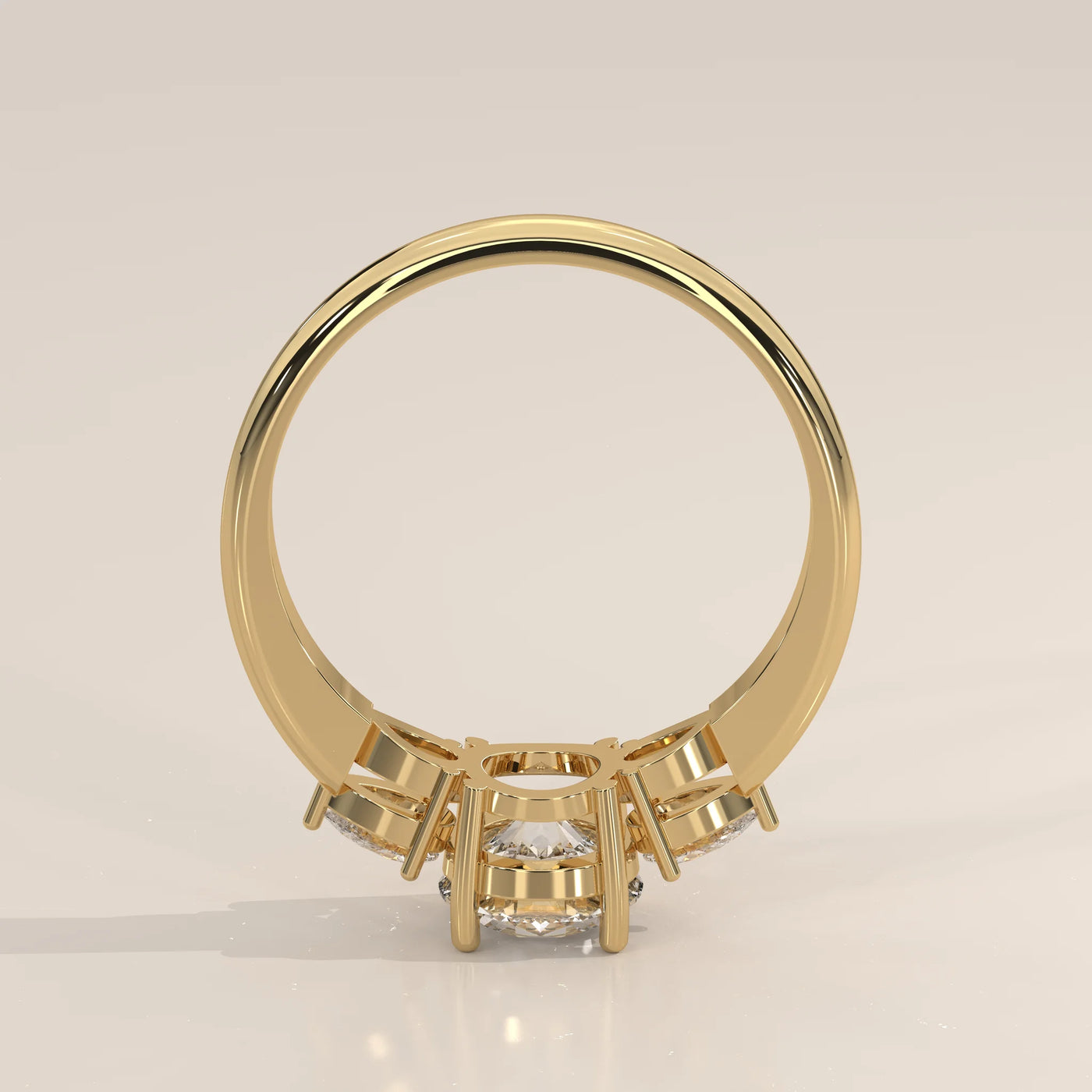 Front View: Round Diamond Ring with Three-Stone Setting in Yellow Gold – Lab Grown – Driona Jewels
