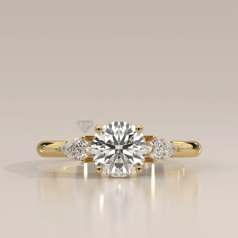 Side Profile: Round Diamond Ring with Three-Stone Setting in Yellow Gold – Lab Grown – Driona Jewels