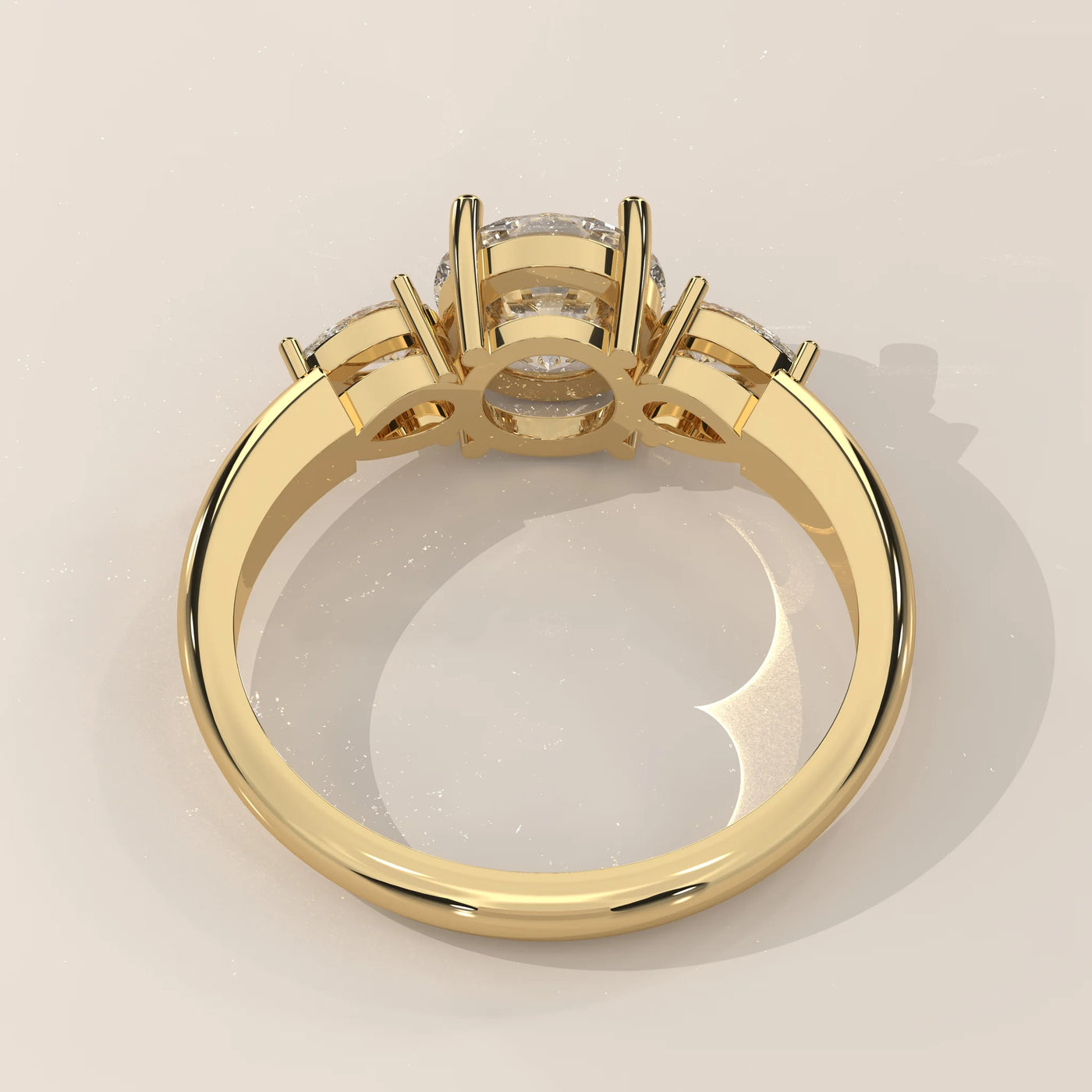 Top View: Round Diamond Ring with Three-Stone Setting in Yellow Gold – Lab Grown – Driona Jewels