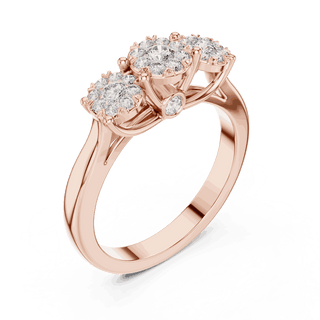 10K Rose Gold Diamond Engagement Ring featuring Trilogy Cluster Three-Stone style with Polished finish for women - Perfect Bridal & Anniversary Gift - Angled View 2