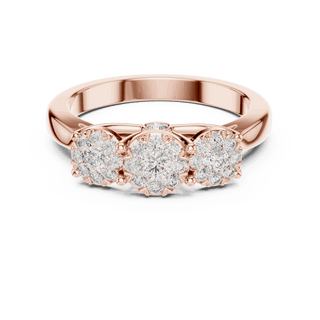 10K Rose Gold Diamond Engagement Ring featuring Trilogy Cluster Three-Stone style with Polished finish for women - Perfect Bridal & Anniversary Gift - Front View