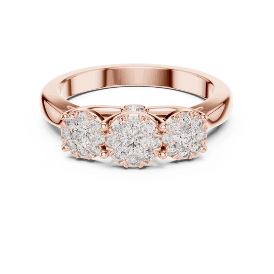 10K Rose Gold Diamond Engagement Ring featuring Trilogy Cluster Three-Stone style with Polished finish for women - Perfect Bridal & Anniversary Gift - Front View