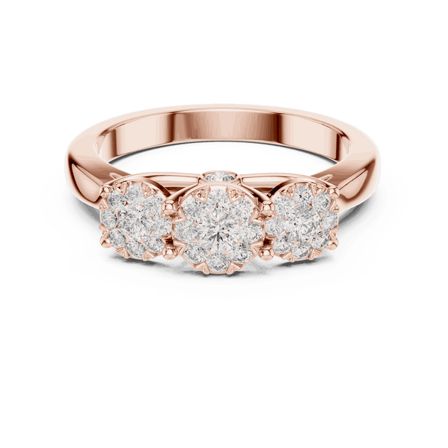 10K Rose Gold Diamond Engagement Ring featuring Trilogy Cluster Three-Stone style with Polished finish for women - Perfect Bridal & Anniversary Gift - Front View