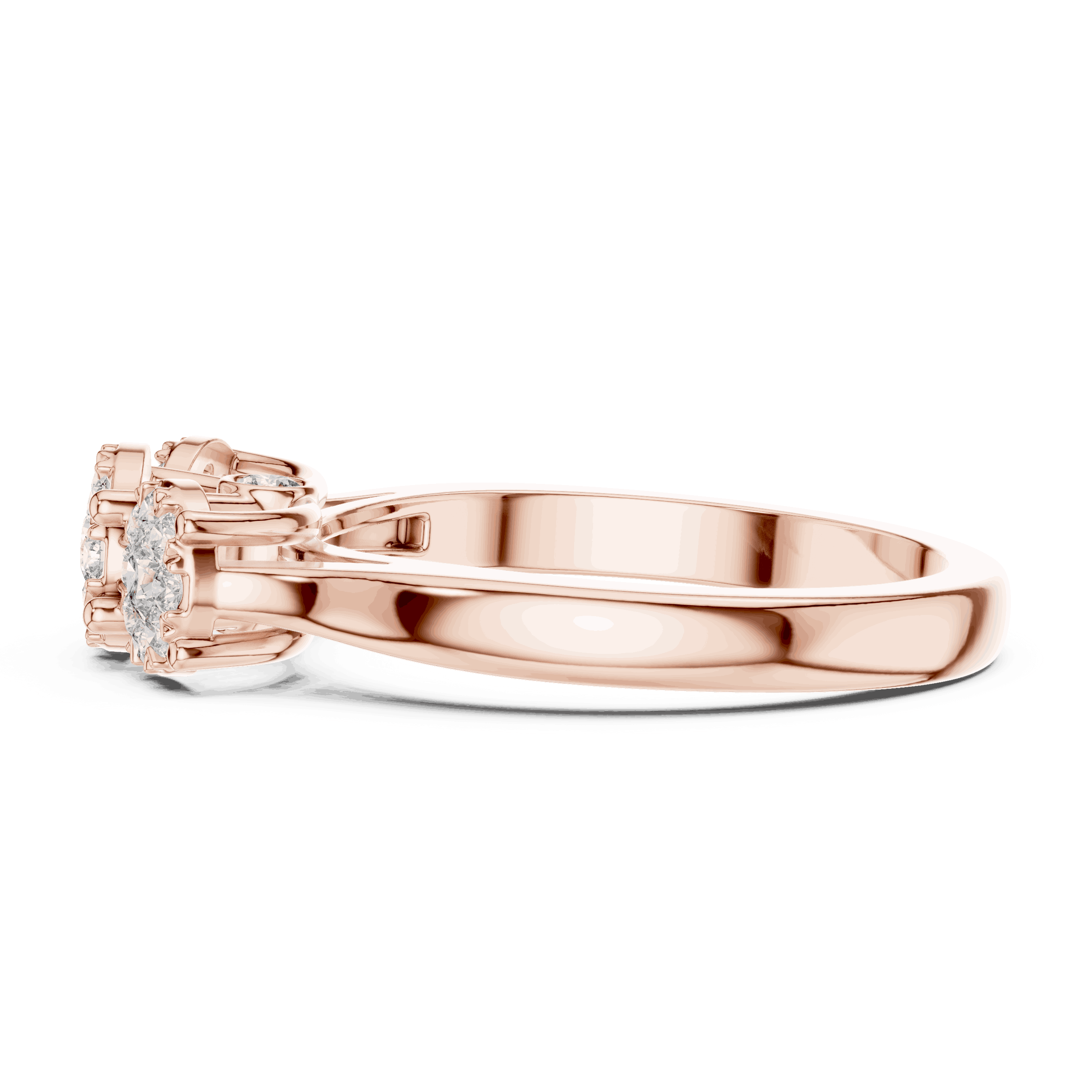 10K Rose Gold Diamond Engagement Ring featuring Trilogy Cluster Three-Stone style with Polished finish for women - Perfect Bridal & Anniversary Gift - Side View