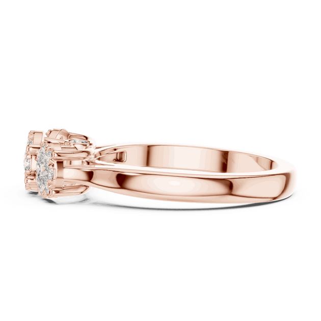 10K Rose Gold Diamond Engagement Ring featuring Trilogy Cluster Three-Stone style with Polished finish for women - Perfect Bridal & Anniversary Gift - Side View