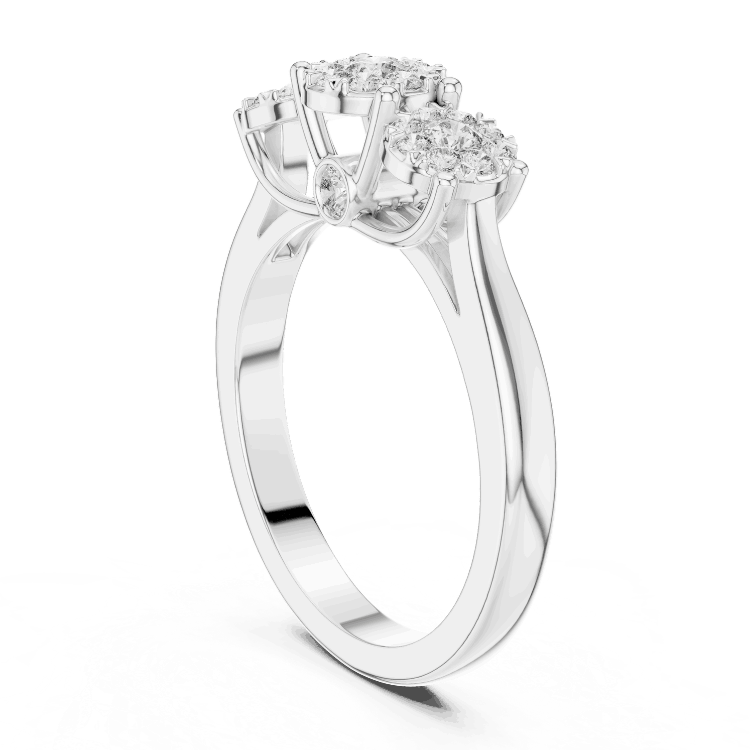 14K White Gold Diamond Engagement Ring featuring Trilogy Cluster Three-Stone style with Polished finish for women - Perfect Bridal & Anniversary Gift - Angled View