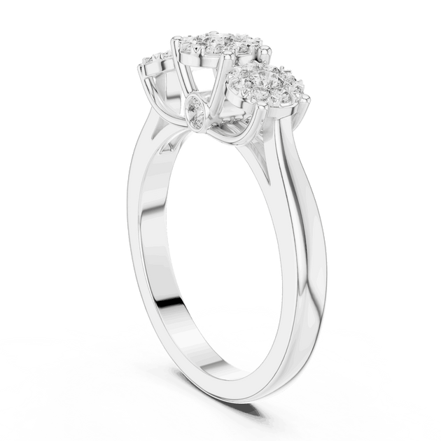 14K White Gold Diamond Engagement Ring featuring Trilogy Cluster Three-Stone style with Polished finish for women - Perfect Bridal & Anniversary Gift - Angled View