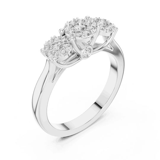 14K White Gold Diamond Engagement Ring featuring Trilogy Cluster Three-Stone style with Polished finish for women - Perfect Bridal & Anniversary Gift - Angled View 2