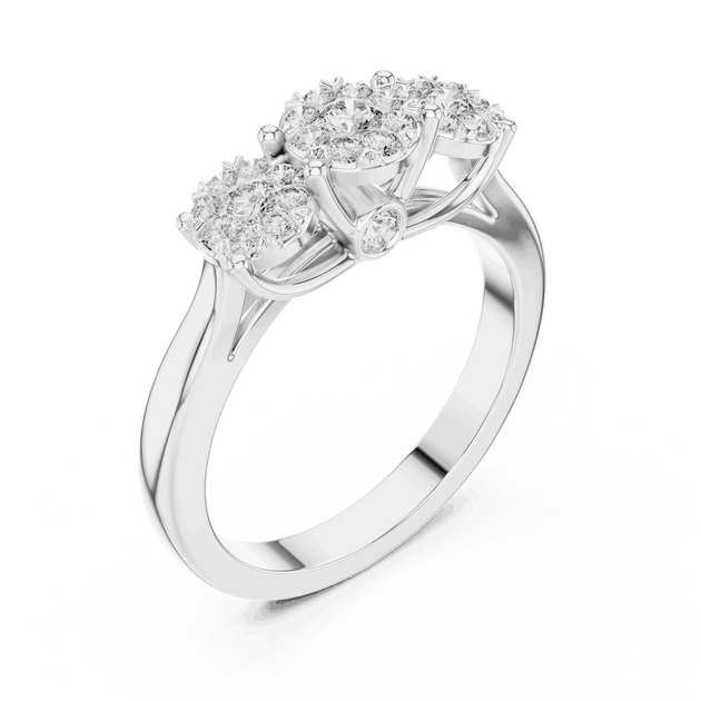 14K White Gold Diamond Engagement Ring featuring Trilogy Cluster Three-Stone style with Polished finish for women - Perfect Bridal & Anniversary Gift - Angled View 2