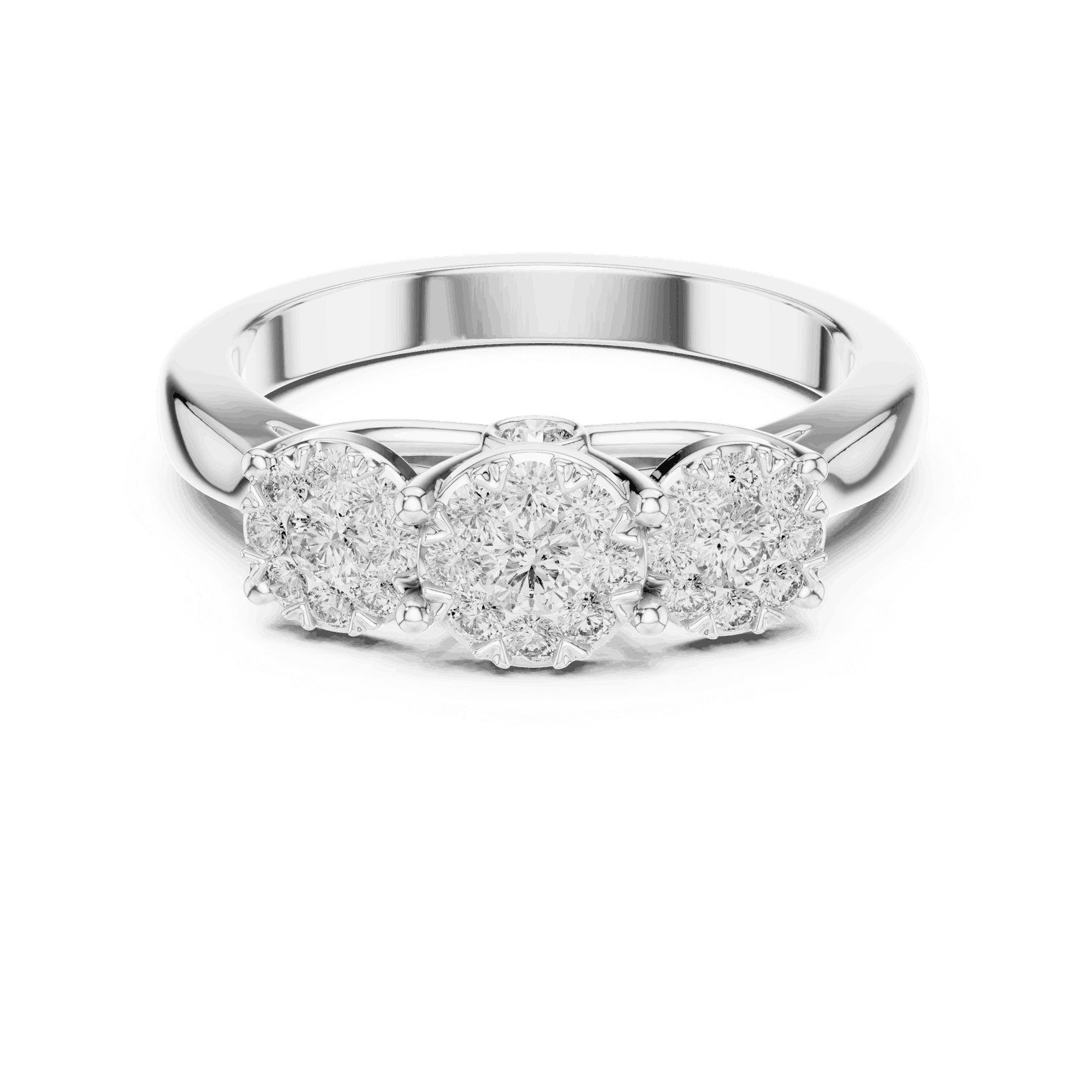 14K White Gold Diamond Engagement Ring featuring Trilogy Cluster Three-Stone style with Polished finish for women - Perfect Bridal & Anniversary Gift - Front View