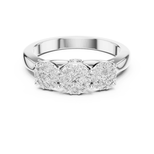 14K White Gold Diamond Engagement Ring featuring Trilogy Cluster Three-Stone style with Polished finish for women - Perfect Bridal & Anniversary Gift - Front View