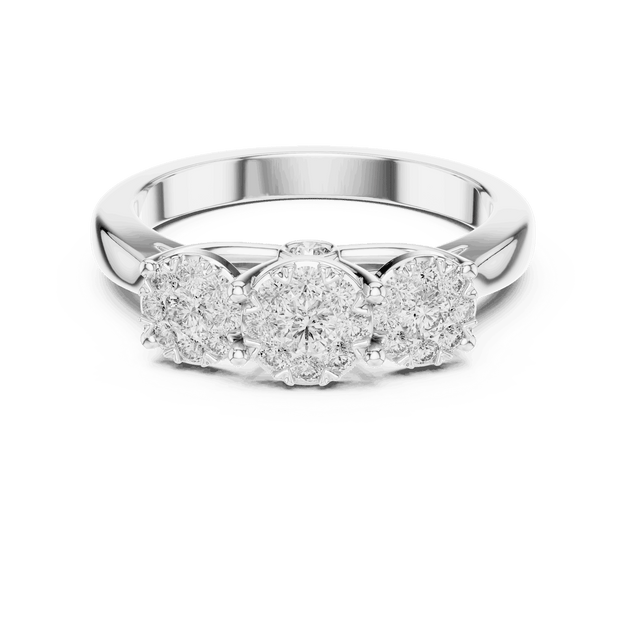 14K White Gold Diamond Engagement Ring featuring Trilogy Cluster Three-Stone style with Polished finish for women - Perfect Bridal & Anniversary Gift - Front View