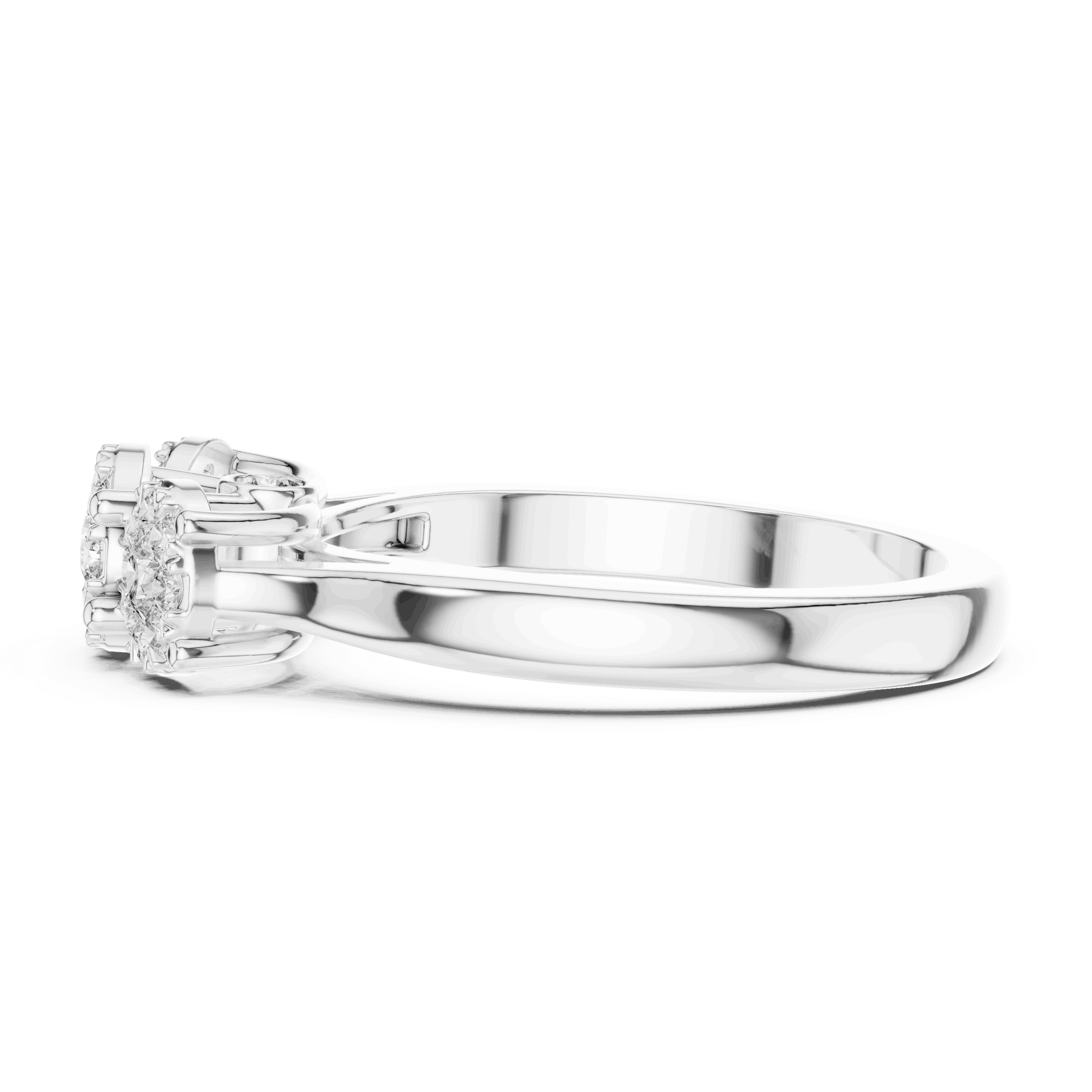 14K White Gold Diamond Engagement Ring featuring Trilogy Cluster Three-Stone style with Polished finish for women - Perfect Bridal & Anniversary Gift - Side View