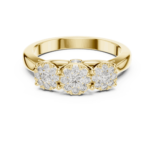 18K Yellow Gold Diamond Engagement Ring featuring Trilogy Cluster Three-Stone style with Polished finish for women - Perfect Bridal & Anniversary Gift - Front View