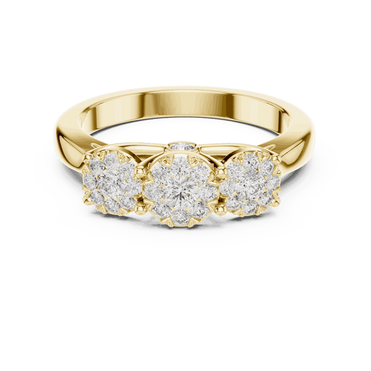 18K Yellow Gold Diamond Engagement Ring featuring Trilogy Cluster Three-Stone style with Polished finish for women - Perfect Bridal & Anniversary Gift - Front View