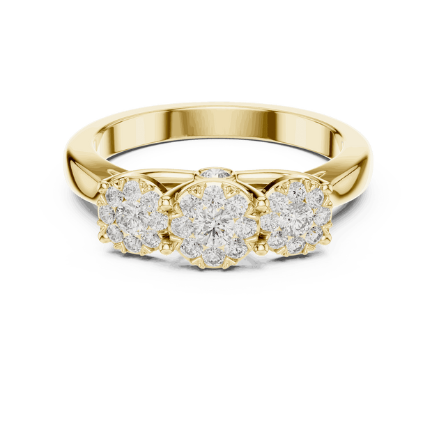 18K Yellow Gold Diamond Engagement Ring featuring Trilogy Cluster Three-Stone style with Polished finish for women - Perfect Bridal & Anniversary Gift - Front View