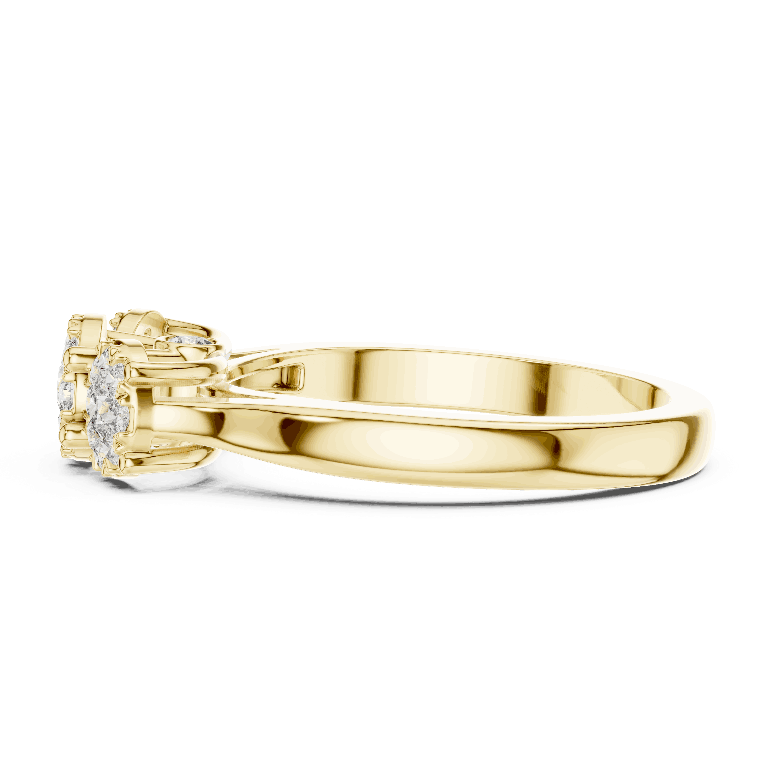18K Yellow Gold Diamond Engagement Ring featuring Trilogy Cluster Three-Stone style with Polished finish for women - Perfect Bridal & Anniversary Gift - Side View