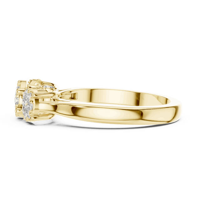 18K Yellow Gold Diamond Engagement Ring featuring Trilogy Cluster Three-Stone style with Polished finish for women - Perfect Bridal & Anniversary Gift - Side View